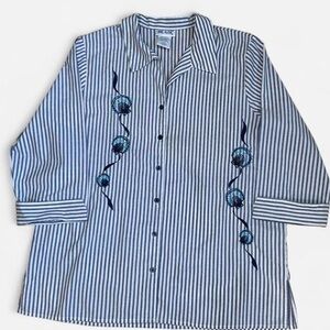 Vintage Blair Navy and White Striped Tunic with Seashell Embroidery Size L